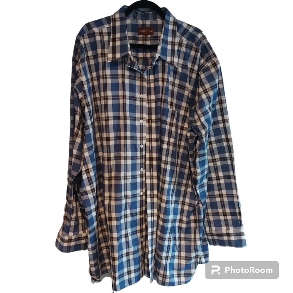 Oak Hill Blue Plaid Classic Button Front Shirt 3XLT Big &Tall